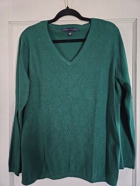 NWOT Tommy Hilfiger Teal Green V-Neck Sweater with Beaded Detail